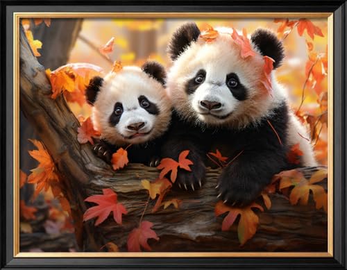 Image of Leczany Cross Stitch Stamped Kit for Adults - Two Little Pandas | DIY Embroidery Starter Patterns Craft Kit Needlepoint for Beginner | 11CT, 3 Strands | 16.9x13 inches