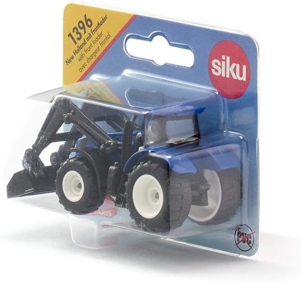 Siku 1396, New Holland Tractor with Front Loader, Metal/Plastic, Blue/Black, Movable Front Loader, Trailer Hitch