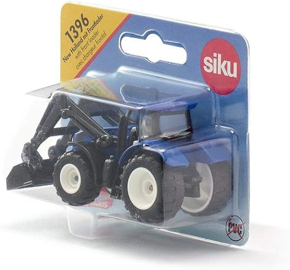 Siku New Holland Tractor with Front Loader 1396 | Diecast Metal & Plastic Toy Vehicle Replica | Movable Front Loader, Trailer Hitch, Removable Cab, Rubberized Tires | Collectible Blister Series