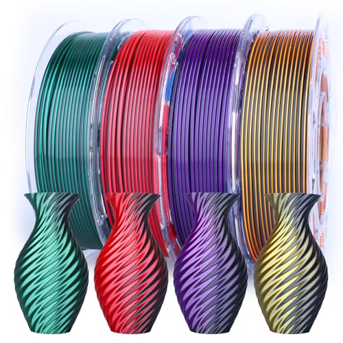 Image of 3DHoJor 3D Printer Filament Bundle, Silk PLA Filament 1.75mm, Dual Color Filament 200gX 4 Spools Silk Filament Bundle Multicolor