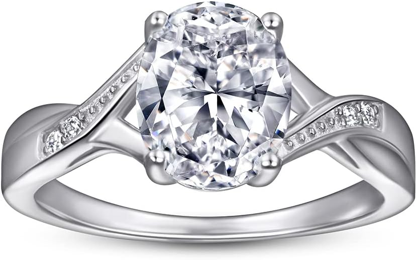 Aihpos Oval Engagement Rings for Women White Gold 1-1/4 Carat(ctw) Moissanite Twisted Engagement Rings Platinum Plated Silver 10K 14K 18K Gold Wedding Anniversary Rings