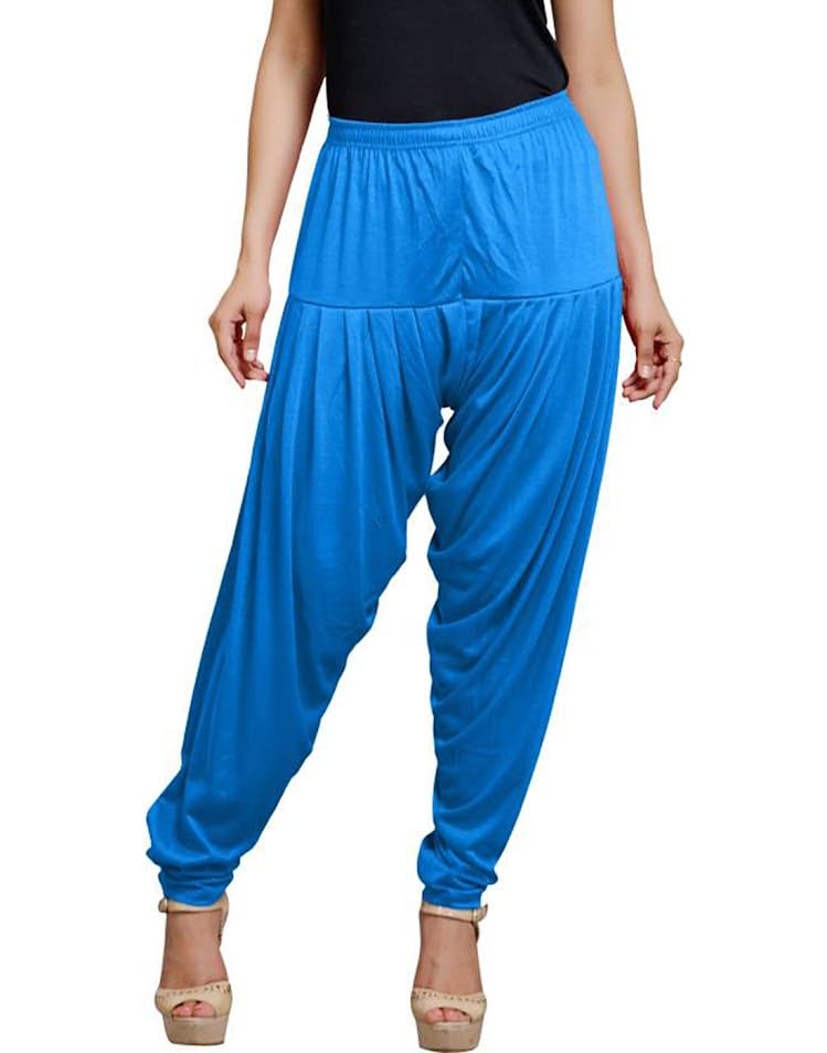 zyna Womens Viscose Solid Regular Fit Fashion Patiala Pant, Aqua Blue