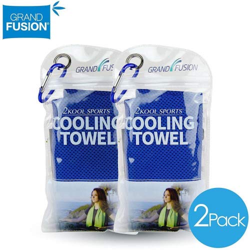 2Kool SportsCooling Towel 2 Pack Pouch with Carabiner for Sports, Workout, Yoga, Fitness, Gym, Pilates, Travel, Camping & More - Pouch Blue M279095