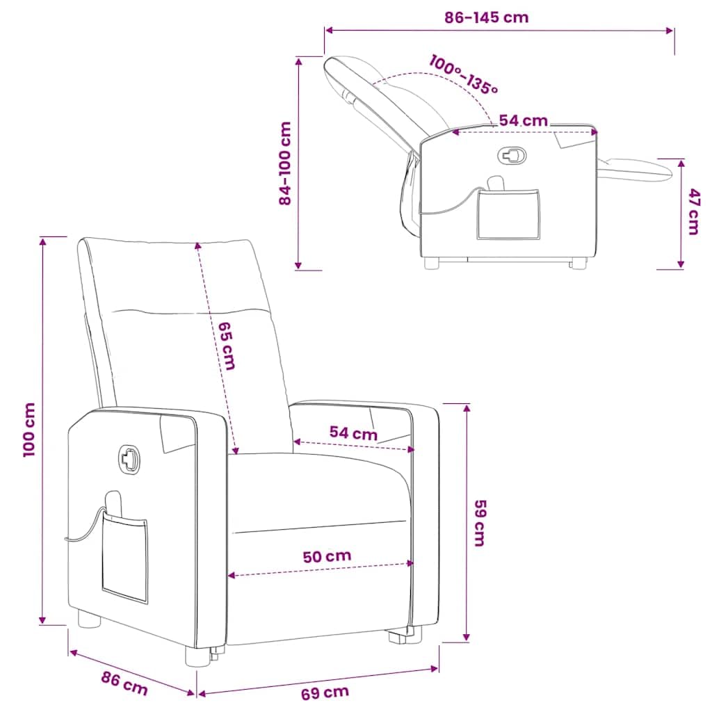 Massagesessel mit Aufstehhilfe Dunkelgrau Stoffbezug 69x86x100 cm Relaxsessel mit 6-Punkt-Vibrationsmassage und manueller Liegefunktion für Wohnzimmer und Leseecke