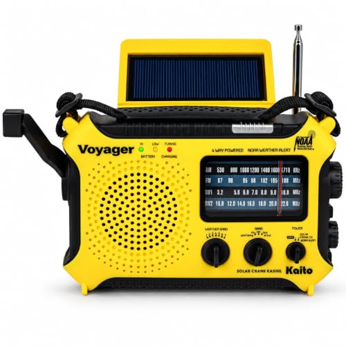 Kaito KA500L Radio de Alerta meteorológica Am/FM/SW NOAA de Emergencia de 4 vías con Solar, biela de Dinamo, Linterna y lámpara de Lectura, con batería más Grande y Panel Solar, 5 Colores