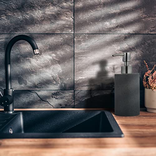 Relaxdays Soap Dispenser, 180 ml, Refillable, Bathroom, for Liquids & Lotion, Polyresin, Stainless Steel Pump, Grey - Image 2
