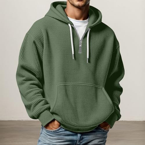 Sudadera con capucha suelta de gofres monocolor cómoda para ocio masculino 3