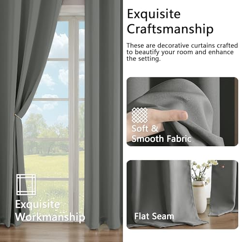 Image of Simplebrand Light Grey Extra Long 10ft Curtains for Patio 120 Inches Long 2 Panels Set, Room Darkening Light Blocking Solid Thermal Insulated Energy Saving Grommet Noise Reducing Curtains, 50 Wx120 L