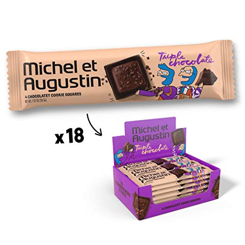 Michel et Augustin Gourmet Chocolate Cookie Squares | Individually Wrapped European Cookie Bars | Triple Chocolate | 18-Bar Pack | 4 French Shortbread Cookies per Bar