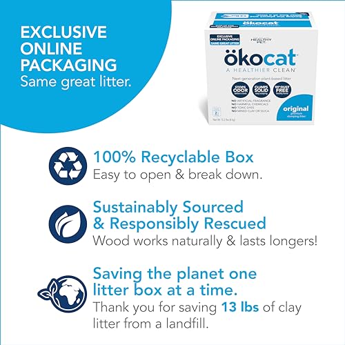 ökocat Original Wood Clumping Cat Litter, Unscented, 13.2 pounds - Natural Ingredients, Stops Odor, Clumps Solid, 99% Dust Free, Great for All Cats - Thumbnail 2