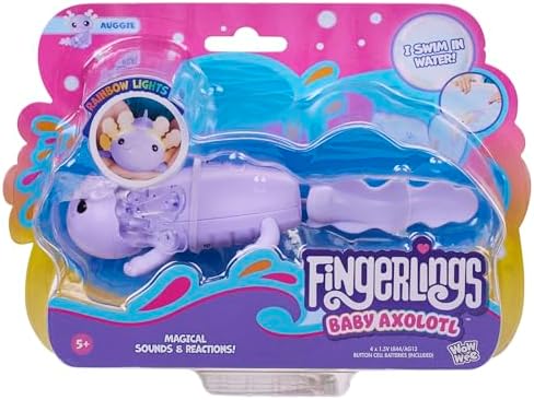 Fingerlings Interactive Baby Axolotl, Auggie (Purple), Swims & Lights Up