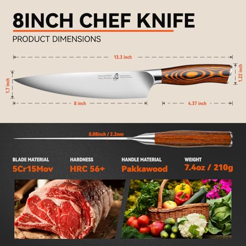 Image of TUO Chef Knife, 8 inch Sharp Kitchen Knife with Pakkawood Handle, High Carbon Steel, Professional for Chopping & Dicing, Gift Box - Fiery Phoenix Series