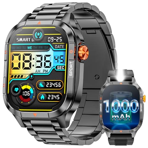 Military Smart Watches for Men, 2.01'' Smart Watch with 1000mAh Battery/Flashlight,Answer/Make Calls...