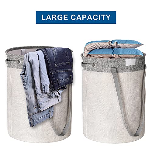 Laundry Hamper With Lid, Teayingde Laundry Basket With Handles Freestanding, Waterproof Folding Washing Bin, Collapsible Round Clothes Hamper For Bathroom Bedroom Dorm Organization Storage Grey #TOP3