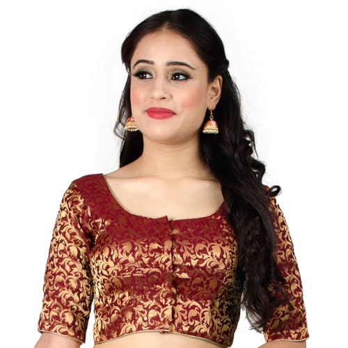Chandrakala Banarasi Blouses for Women Sarees Readymade Maroon Small (B214MAR2)