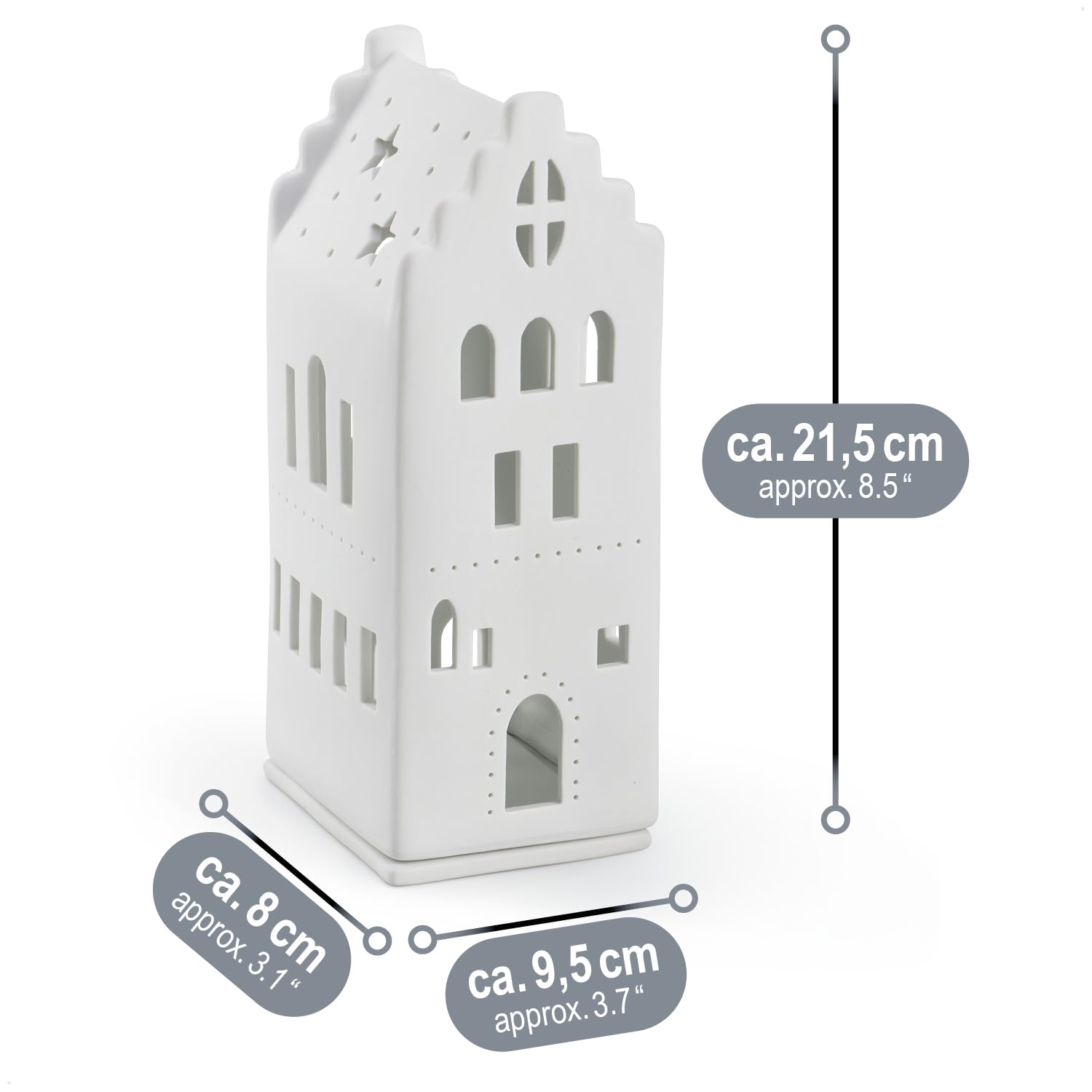 COM-FOUR® swiecznik z porcelany, domek z matowej porcelany z podstawa | latarnik - stylowa dekoracja pokoju w ksztalcie domku