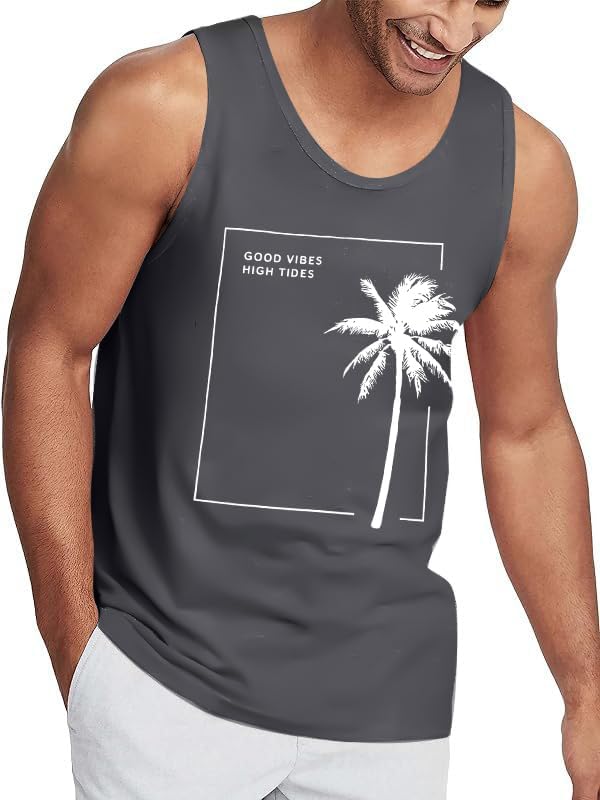 Beach Tank Tops Mens Sleeveless Palm Tree Graphic Shirts Muscle Workout Tank Top Summer Vacation Shirt - Image 2