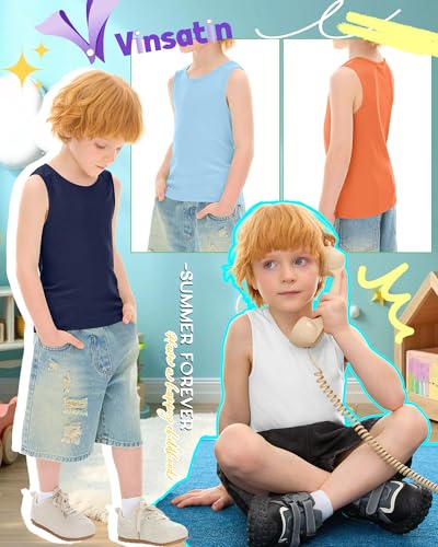 Image of 4 Pack Toddler Boys Cotton Tank Tops | Ribbed, Sleeveless T-Shirts, Summer Undershirts, Slim Fit, Crewneck, Layering, Sizes 18M-5T