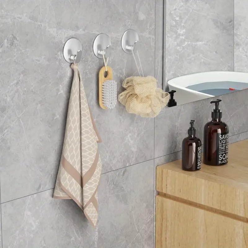 Miniatura 2 de 3 ganchos adhesivos de acero inoxidable para baño y cocina, soporte redondo de pared para batas, ropa, sombreros y llaves, fácil de instalar (blanco)