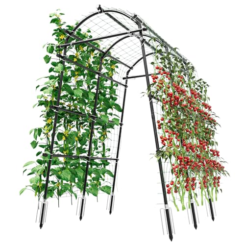 SPECILITE Garden Arch Trellis 88.58' Extra Tall for Climbing Plants Outdoor, Steel Stainless Arched Arbors Tunnel Trellis with Netting, Metal Cable Ties for Cucumber Tomato Pea Vines Fruit