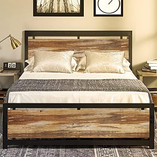 Codesfir Queen Bed Frame with Headboard and Footboard, Strong 4 U-Shaped Support Frames/12 Steel Slat Support/2 Independent Support Rods/9 Support Legs, Noise-Free, No Box Spring Needed,Rustic Brown