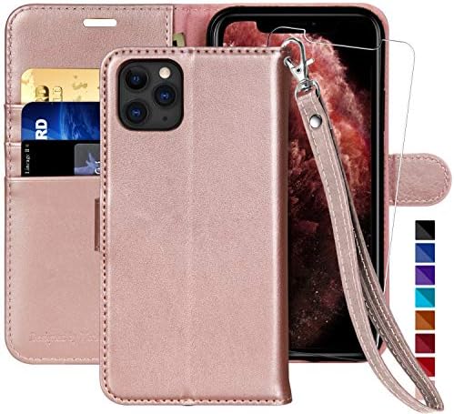 MONASAY iPhone 11 Pro MAX Wallet Case,6.5-inch, [Glass Screen Protector Included][RFID Blocking] Flip Folio Leather Cell Phone Cover with Credit Card Holder for iPhone 11 pro MAX Rose Gold