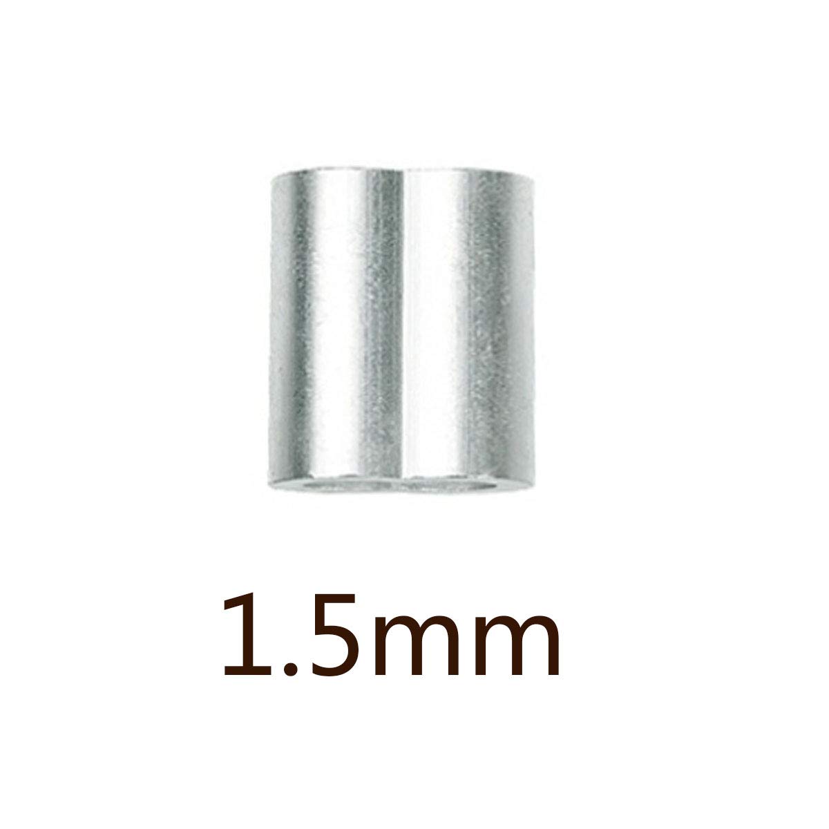 100 szt. aluminiowych klipsów zaciskowych, aluminiowe tuleje zaciskowe z podwójnymi okuciami, aluminiowe tuleje do lin stalowych, zaciskania kabli, srebrne (1,5 mm/0,06 cala)
