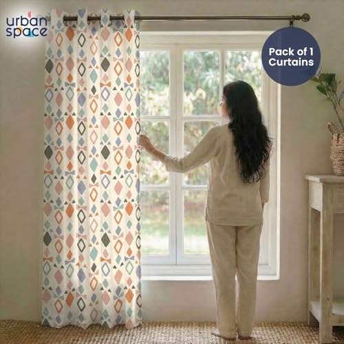 Image of Urban Space Boho Decorative Curtain for Window, 100% Cotton Curtain 5 Feet Long, 60-65% Room Darkening with Tieback and Eyelets, 1 piece Curtain for Home Decor (Polaris, Window - 5 Feet)