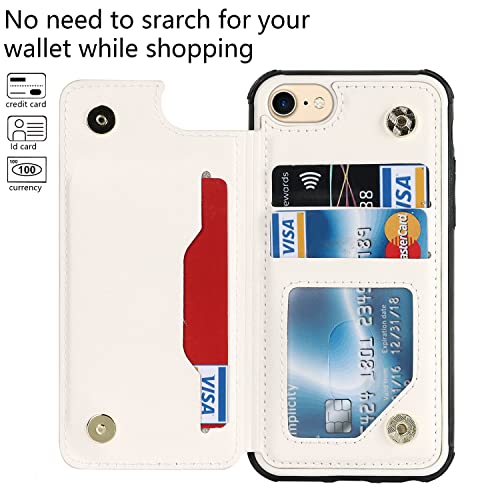 Cavor For Iphone 7/8/Se 2020/Se 2022 Case With Card Holder,Wallet Case With Credit Card Holder For Iphonese Phone Case,Polka Dots Leather[Kickstand][Strap] Shockproof Cover For Women Men- White #TOP2