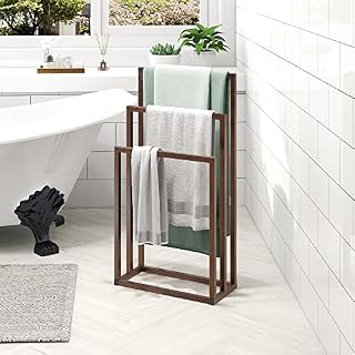 BOFENG 2 Tier White Freestanding Towel rail Chrome Towel Rack Stand, Anti-rust coating metal Ladder Towel Holder for Bathroom Accessories Organizer for Bath Storage & Hand Towels,Washcloths
