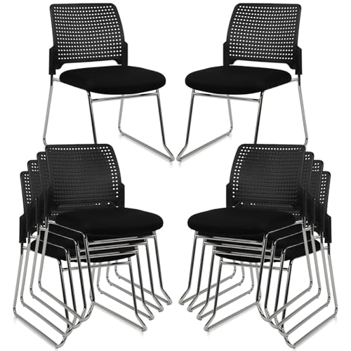 Image of CLATINA Stacking Chair Set of 8, Office Waiting Reception Stackable Armless Chairs with Padded Seat Sled Base, Plastic Desk Chair No Wheels for Conference Lobby Break Room Guest Training, Black