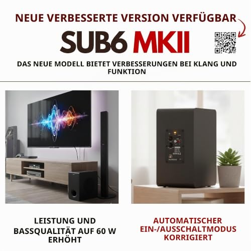 VULKKANO SUB6 Subwoofer Activ 6.5 Zoll, Frequenz 60Hz-250Hz