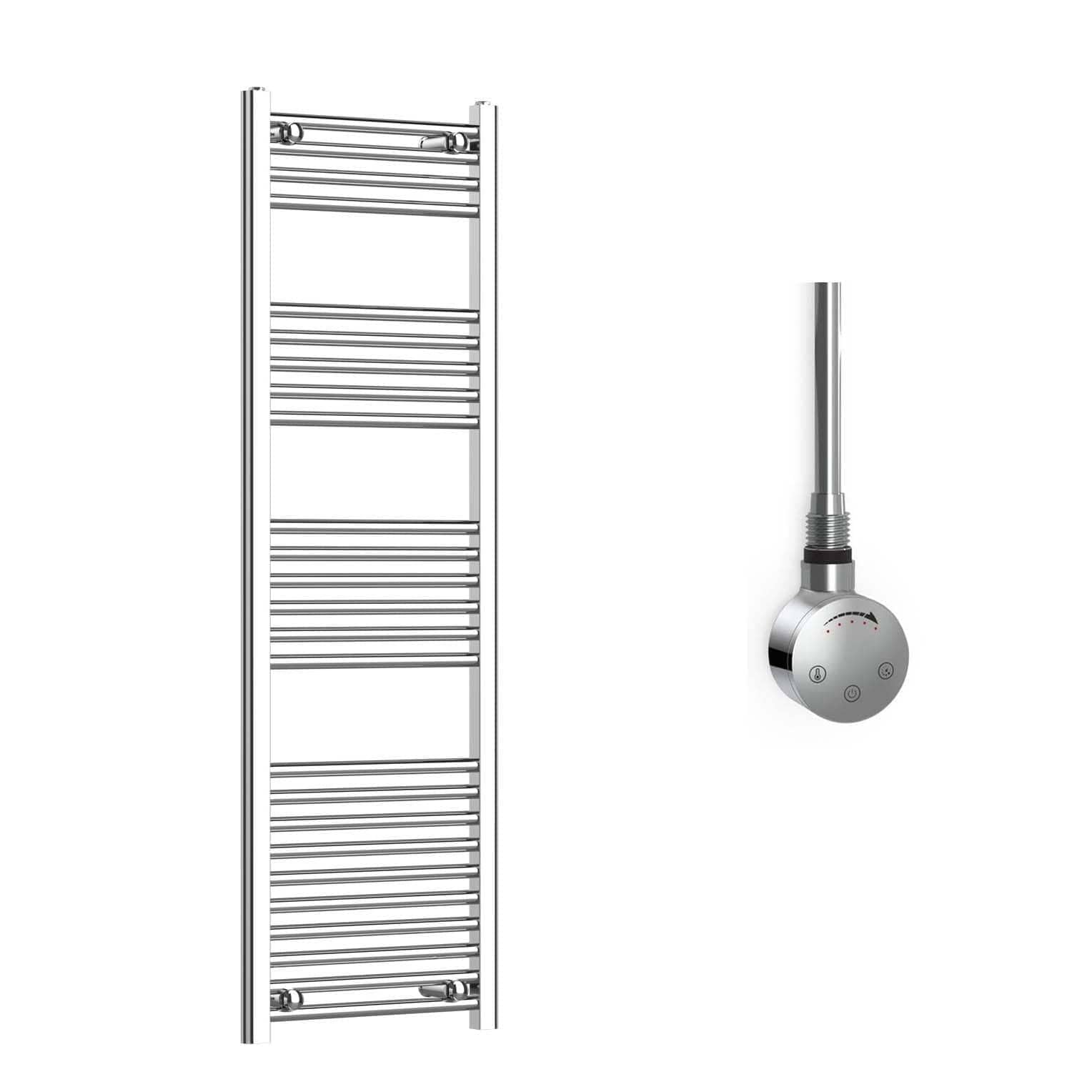 Companyblue 450 x 1400mm Sparkling Chrome Electric Heated Towel Rail with Thermostatic Heating Element - Slim Tall Vertical Radiator - Pre-Filled Electric Towel Warmer
