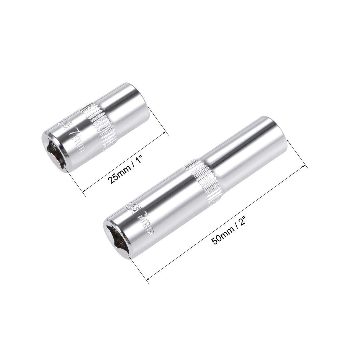 TA-VIGOR 2Pcs 1/4-Inch Drive by 7mm Deep and Shallow Socket, Cr-V Drive Socket, 6-Point, Metric for Auto Repairing and Household - Image 2