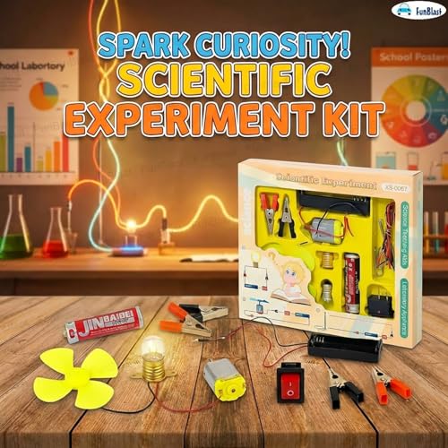 Image of FunBlast Science Experiment Kit - Science Kit for Kids, STEM Learning Kit, DIY Science Kit for Students & School Projects, Electric Circuit Kit for Students with Motor Fan Toy (Yellow)