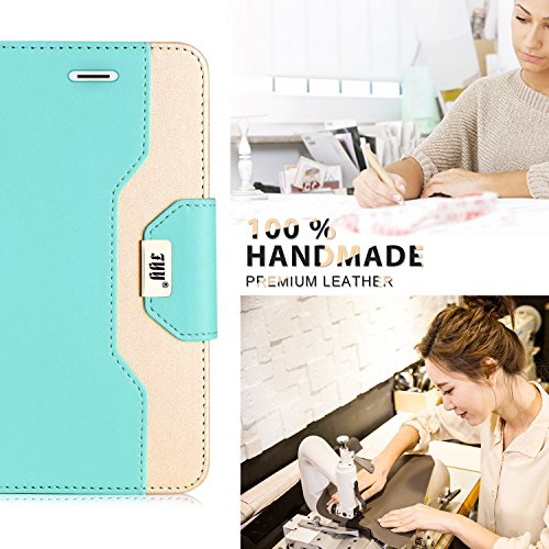 Fyy Leather Case With Mirror For Iphone 6S/Iphone 6, Leather Wallet Flip Folio Case With Mirror And Wrist Strap For Iphone 6S/Iphone 6 Mint Green #TOP3