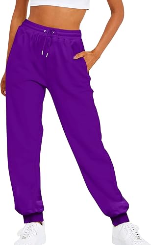 Gumipy Pantalones deportivos casuales de forro polar para mujer ajuste holgado elásticos acogedores pantalones holgados con bolsillos ropa deportiva