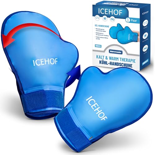 ICEHOF Kühlhandschuhe [2x] Sanfter Stoff - Kühlende Handschuhe für Hände/Finger - Gel-Handschuhe Kältehandschuhe (blau)