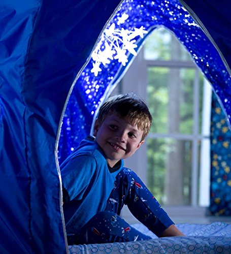 Hearthsong Galactic Space Bed Tent Playhouse - Electric Interior Starburst Led Light With Ul Connection – 2 Doors & 4 Windows - Fits Twin Size Mattress, 3.25' X 6' X 5' H, Blue & Silver #TOP4