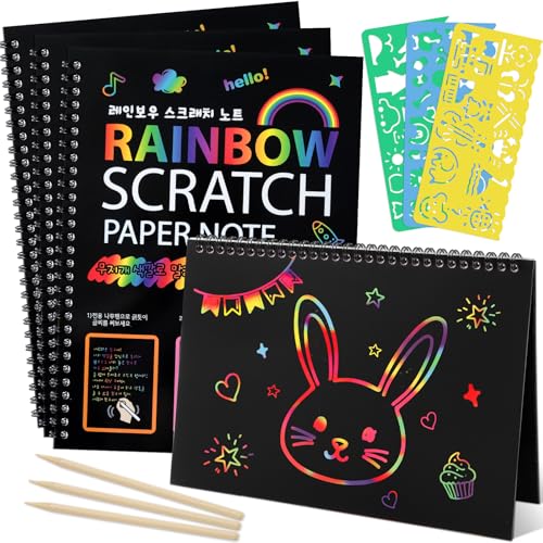Prudiut Rainbow Scratch Art Notebooks 3-Pack Kids Craft Kit
