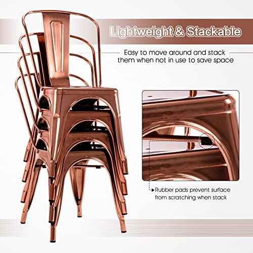 Mfd Living 18 Inch Metal Dining Chair, Indoor Outdoor Patio Chair With Rustless, Stackable Chair For Restaurant Dining Room Chair Set Of 4 (Rose Gold) #TOP3