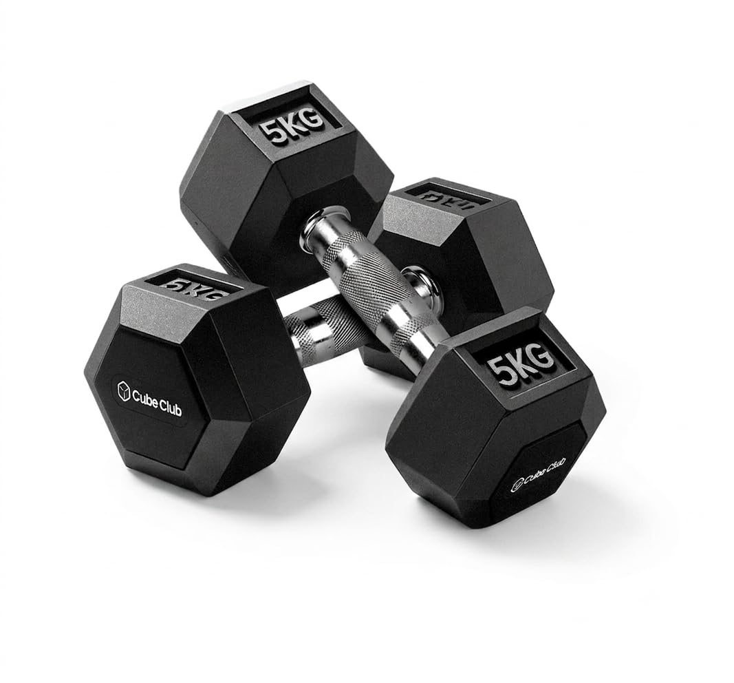 The Cube Club Rubber Encased Hex Dumbbell 10kg Dumbbell Set of 2 (5kg Each) | Rubber Coated Anti-Slip Hex Dumbbells for Home Workout, Strength Training & Fitness Exercises for Men & Women-image-43
