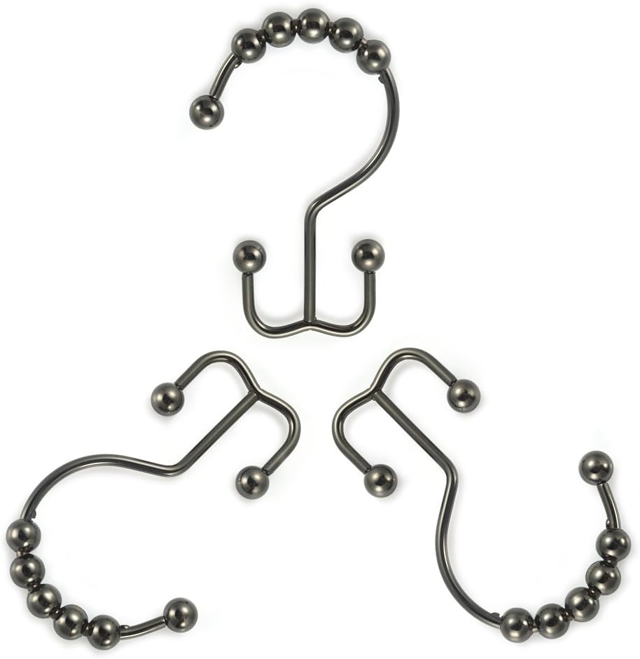 Amazer Shower Curtain Hooks Rings, Bronze Shower Curtain Hooks, Rust-Resistant Stainless Steel Shower Curtain Rings, 12 Pcs Double Shower Hooks for Shower Curtain, Shower Hooks Oil Rubbed Bronze