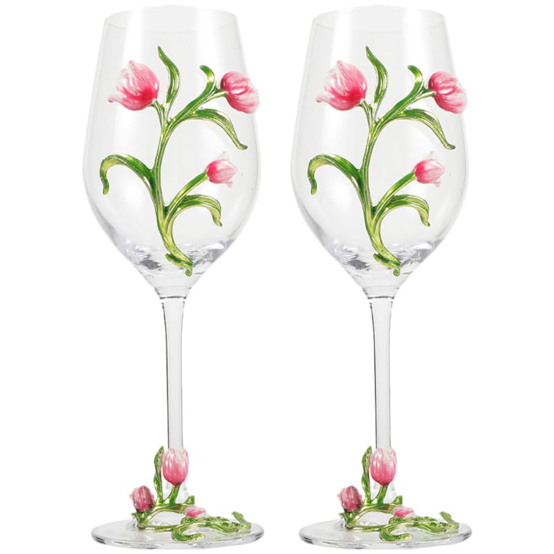Verres à émaillé forme de tulipe avec motif floral à offrir pour un mariage ou un anniversaire