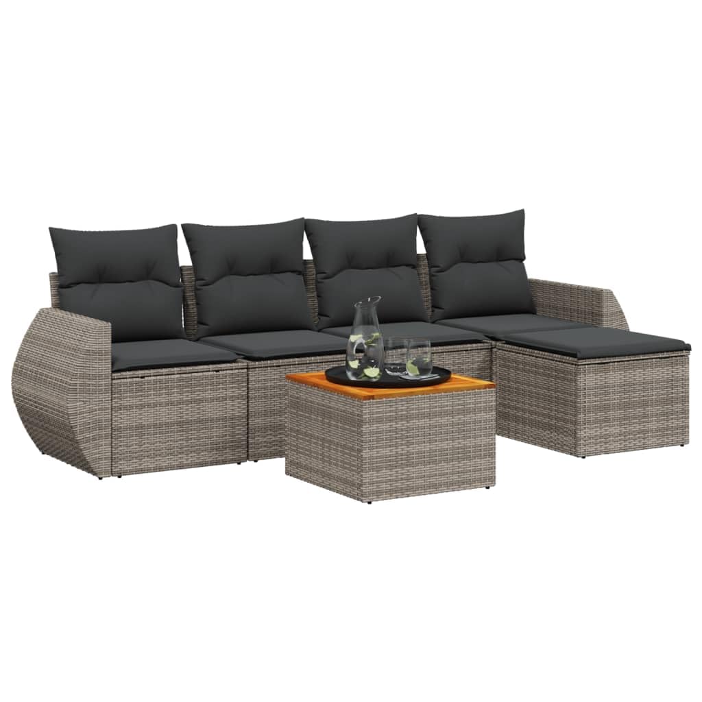 Salon de jardin résine tressée grise 6 places avec coussins mobilier terrasse extérieur