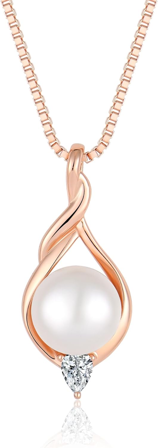925 Sterling Silver Freshwater Cultured Pearl Pendant Necklace for Women White/Yellow/Rose Gold Plated infinity Cubic Zirconia Single Pearl Necklace
