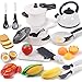 iPlay, iLearn Kids Kitchen Accessories Playset, Pretend Play Cooking Set, Toy Pots N Pans, Cookware, Utensils, Vegetables, Gift for 3 4 5 Years Old Baby Infant Toddlers Boys Girls Children (White)