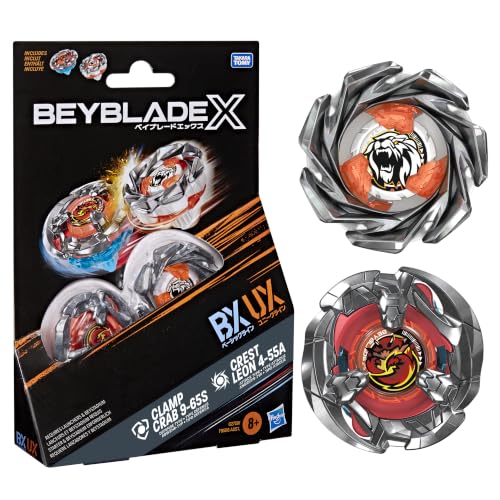 Beyblade X, Clamp Crab 9-65S Bx y Crest Leon 4-55A UX, Pack Doble Takara Tomy con 2 Tops de rotación Derecha, Juego de Tops de Batalla, A Partir de 8 años