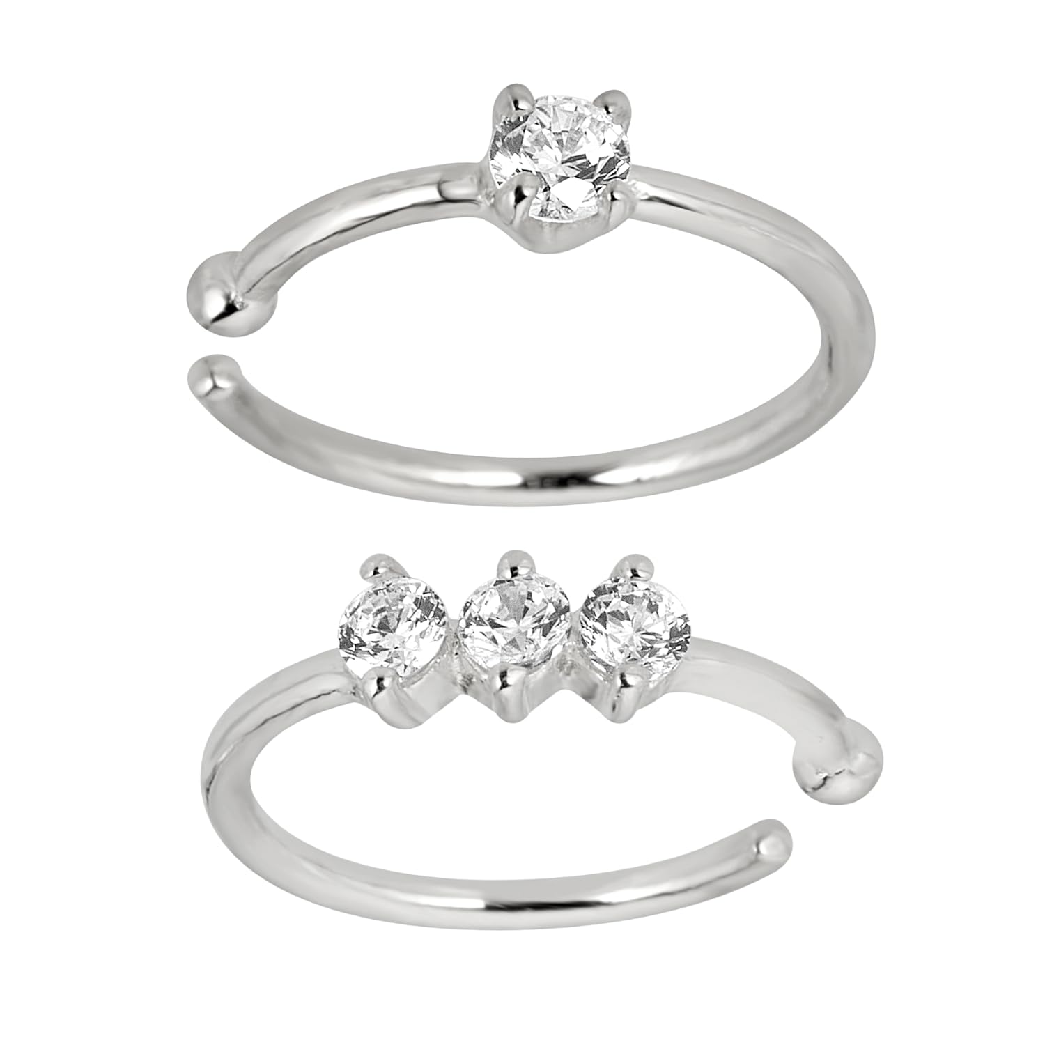 AVORA 14K Gold Simulated Diamond CZ Nose Ring Hoops (20 Gauge)