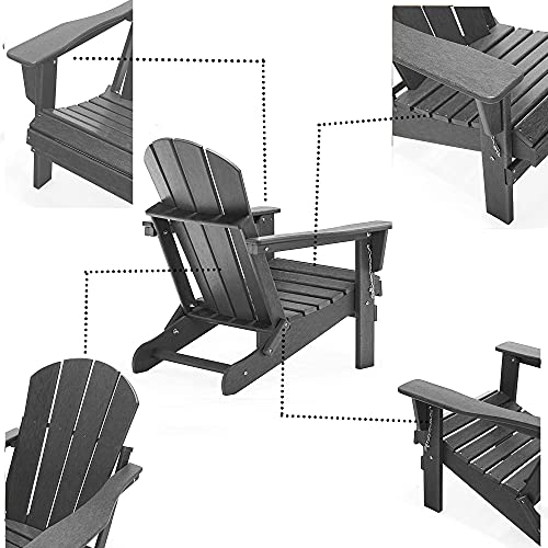 Classic Folding Adirondack Chair, Pre-Assembled Outdoor Chairs, Poly Lumber Weather Resistant Plastic Patio Chair, Perfect For Pool, Deck, Backyard, Garden, Fire Pit Seating, Slate Gray #TOP1